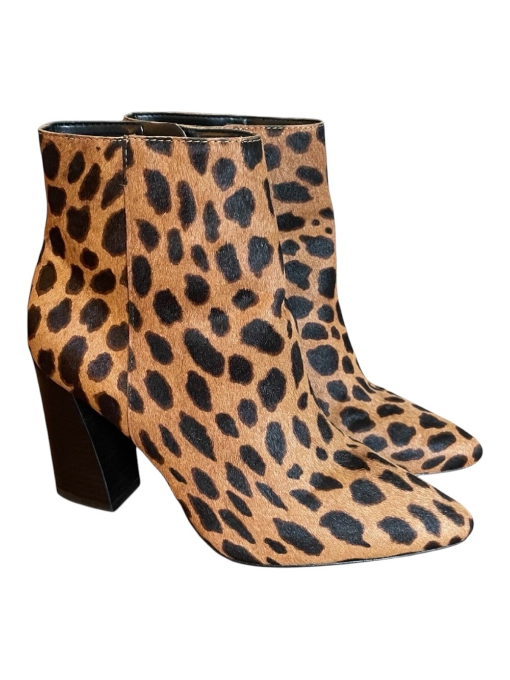 Vince Camuto Ankle Boots Womens Sz 6 Cow Hair Thelmin Brown Black Leopard Print
